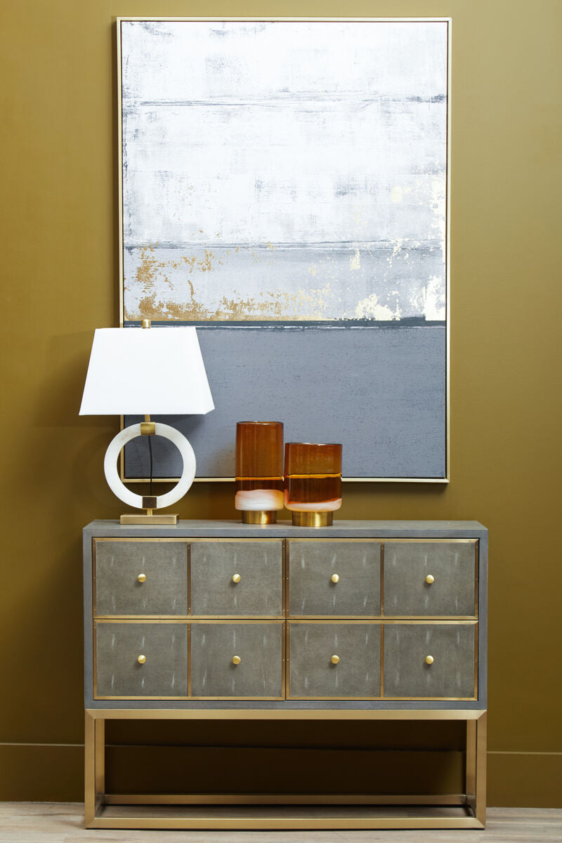 Elora Circular Marble Table Lamp with Ivory Shade
