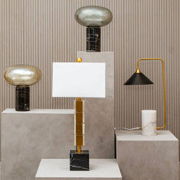 Marmo Black Marble Table Lamp With Glass Shade