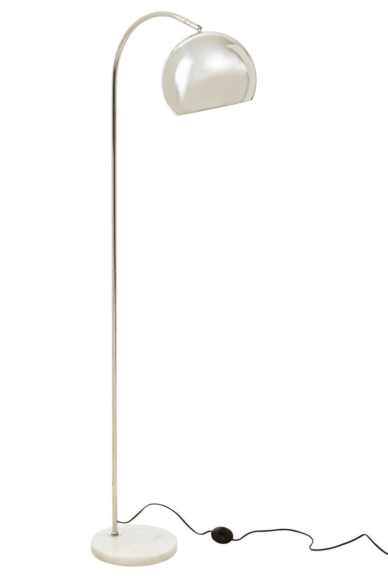Modern floor lamp with curved design on a white background