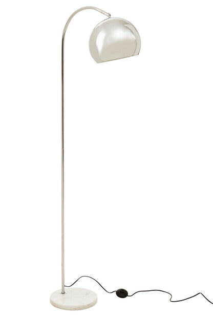 Modern floor lamp with curved design on a white background