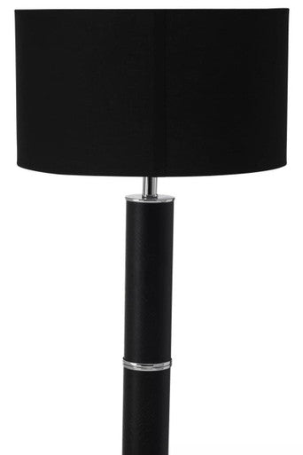 Hanah Black Snake Leather Effect Floor Lamp with Chrome Base and Black Shade - Image 3