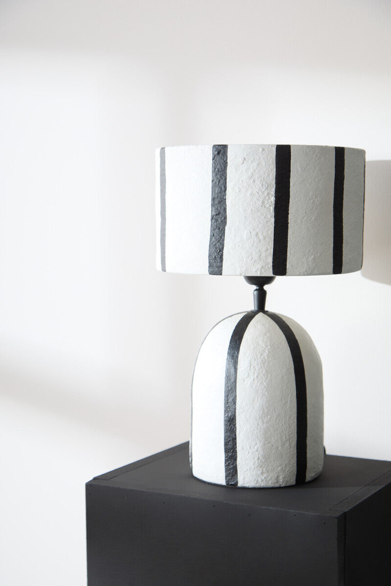 Carta Black and White Stripe Papier Mache Table Lamp - Image 9
