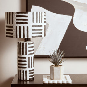 Carta Black And White Papier Mache Table Lamp with Geometric Lines