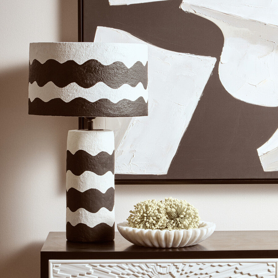 Carta Black And White Curved Stripe Papier Mache Table Lamp - Image 6