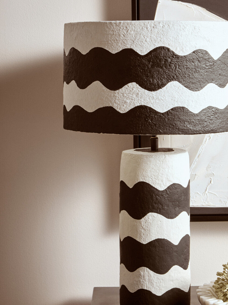 Carta Black And White Curved Stripe Papier Mache Table Lamp - Image 7