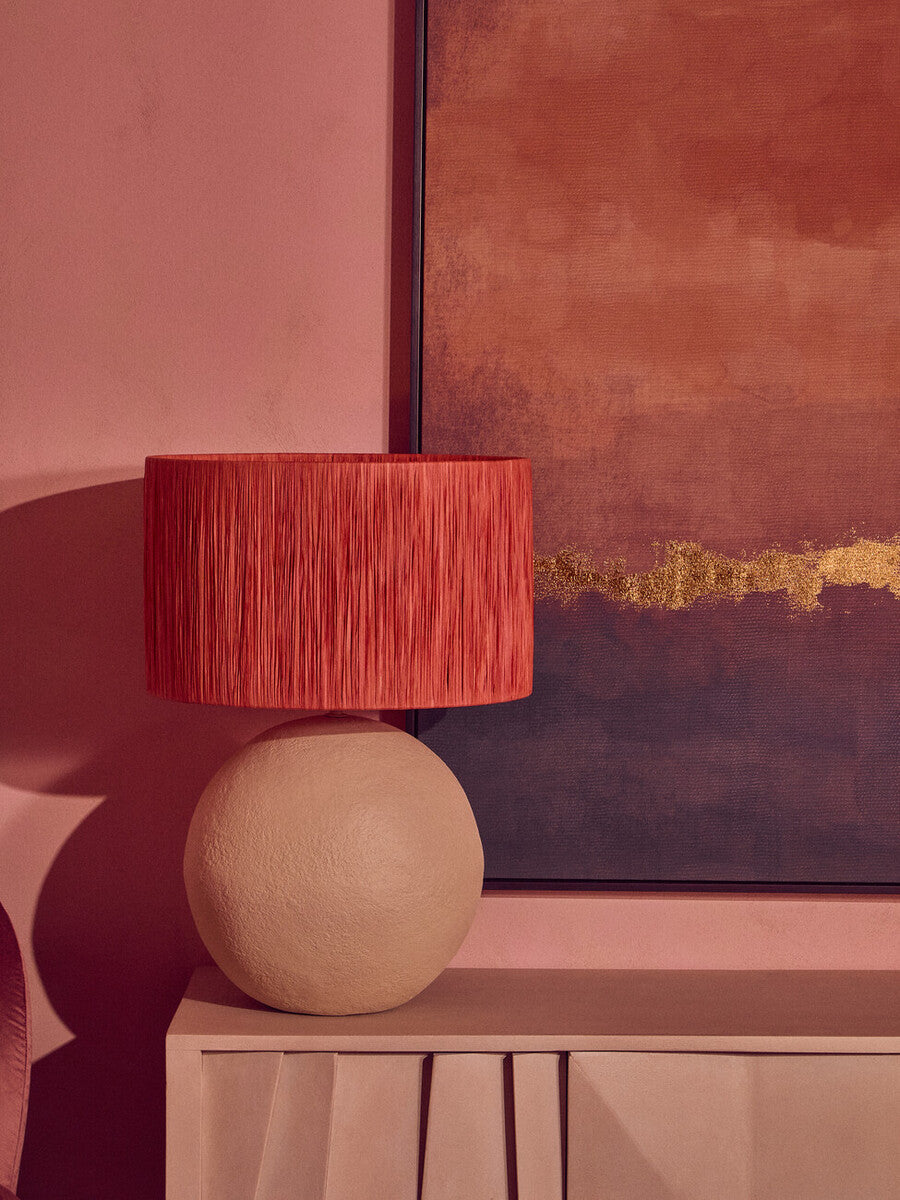 Carta Natural Papier Mache Table Lamp With Rust Raffia Shade - Image 4