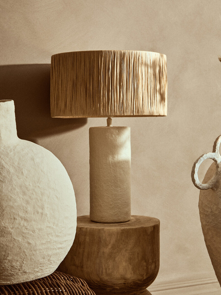 Carta Natural Papier Mache Table Lamp With Natural Raffia Shade - Image 7