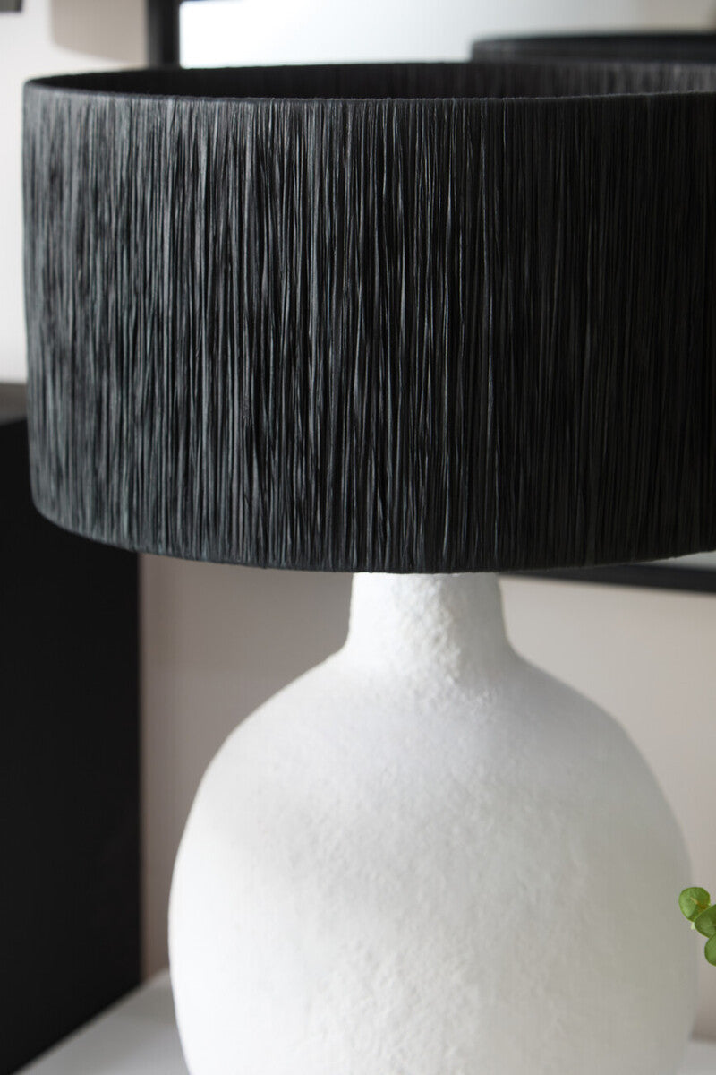 Carta White Papier Mache Table Lamp With Black Raffia Shade - Image 12