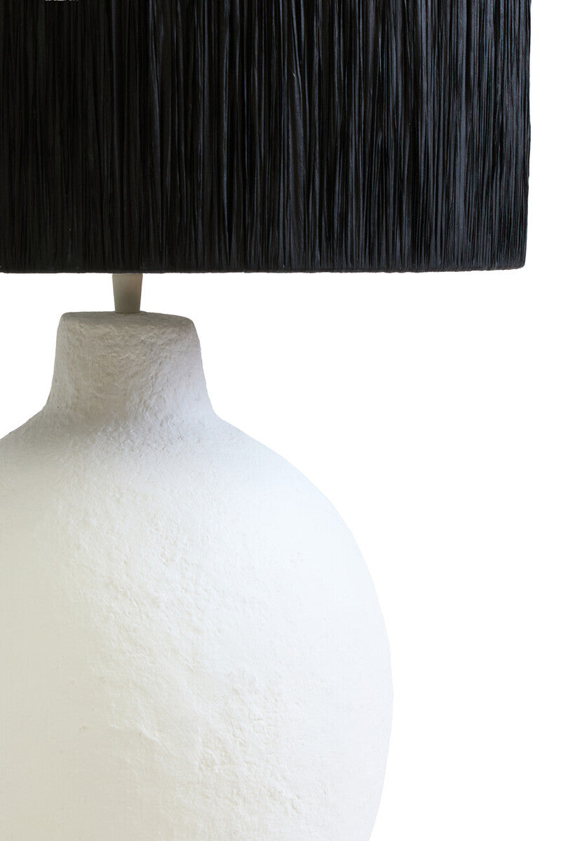 Carta White Papier Mache Table Lamp With Black Raffia Shade - Image 5