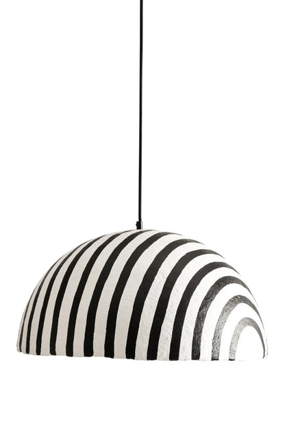Carta Black and White Stripe Papier Mache Domed Pendant Light