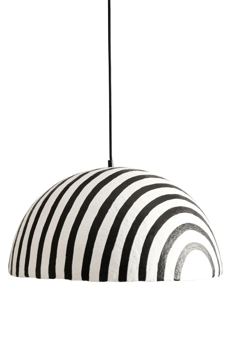 Carta Black and White Stripe Papier Mache Domed Pendant Light