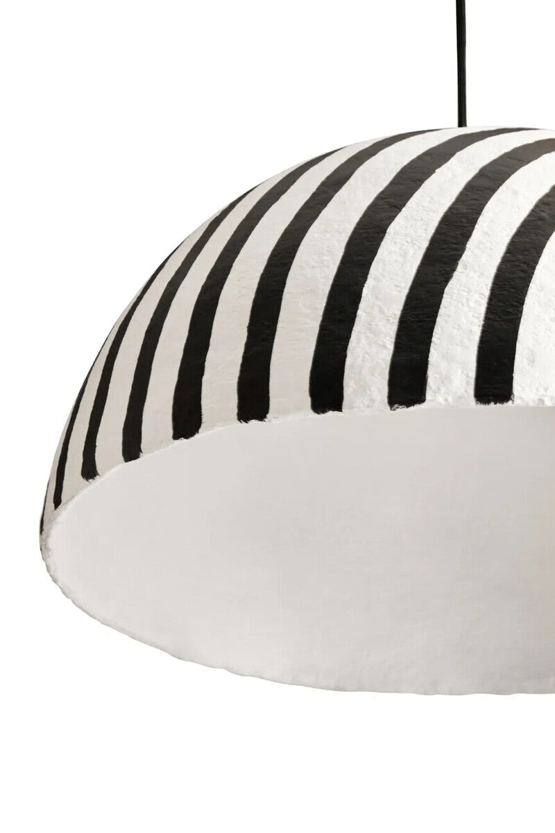 Carta Black and White Stripe Papier Mache Domed Pendant Light
