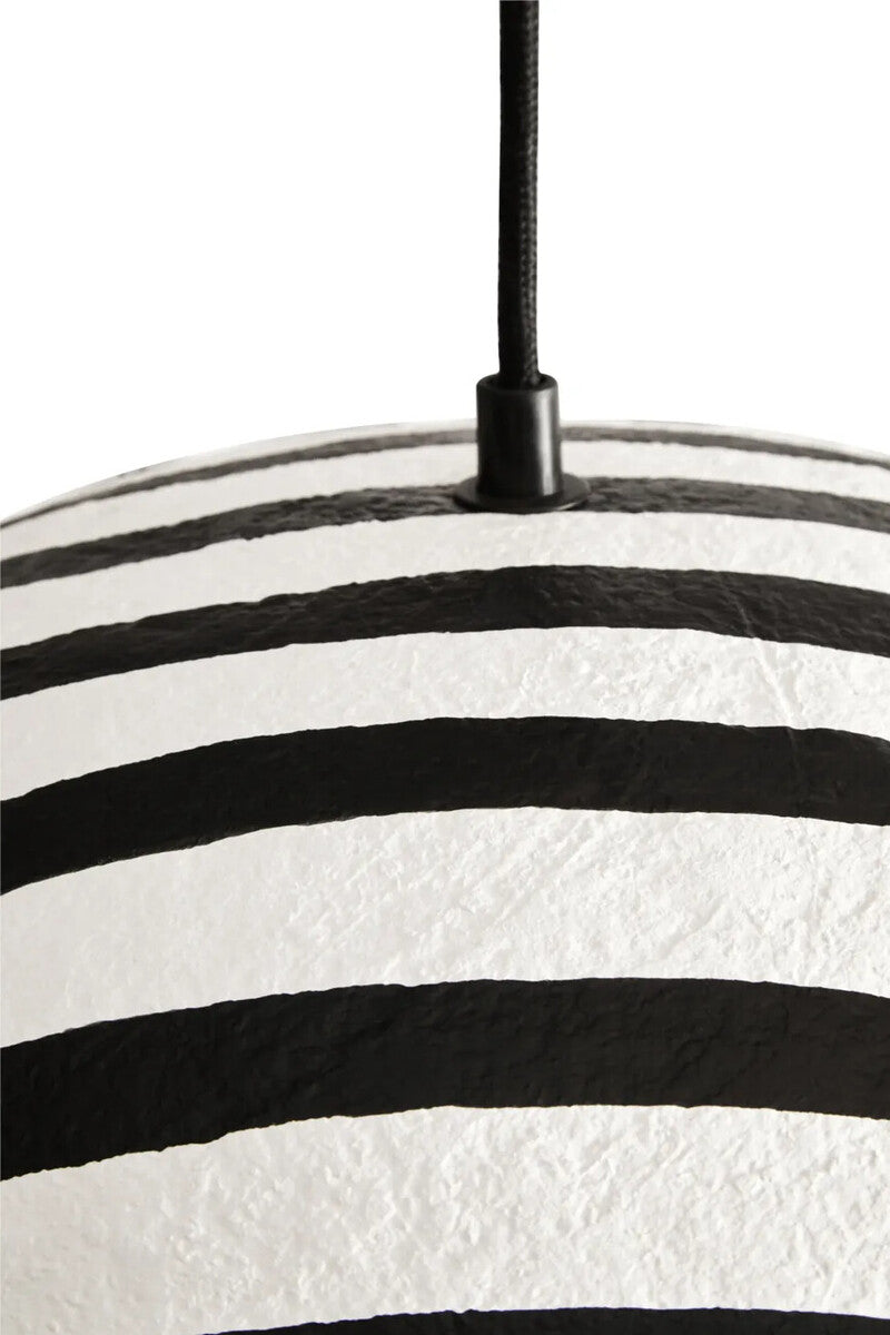 Carta Black and White Stripe Papier Mache Domed Pendant Light