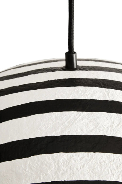 Carta Black and White Stripe Papier Mache Domed Pendant Light