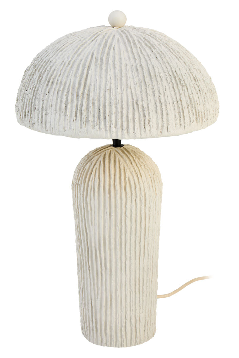Oatmeal Etched Linear Design Papier Mache Domed Table Lamp | Carta