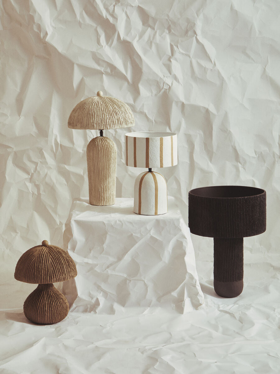 Carta Oatmeal Etched Linear Design Papier Mache Domed Table Lamp