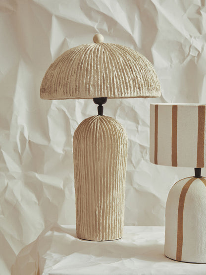 Carta Oatmeal Etched Linear Design Papier Mache Domed Table Lamp