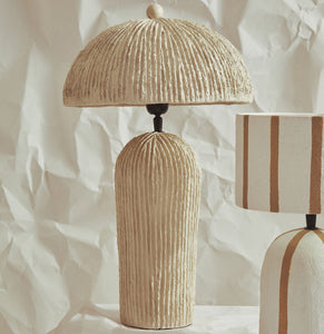 Carta Oatmeal Etched Linear Design Papier Mache Domed Table Lamp