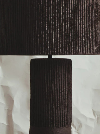Carta Black Etched Linear Design Papier Mache Table Lamp