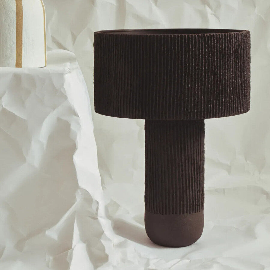 Carta Black Etched Linear Design Papier Mache Table Lamp