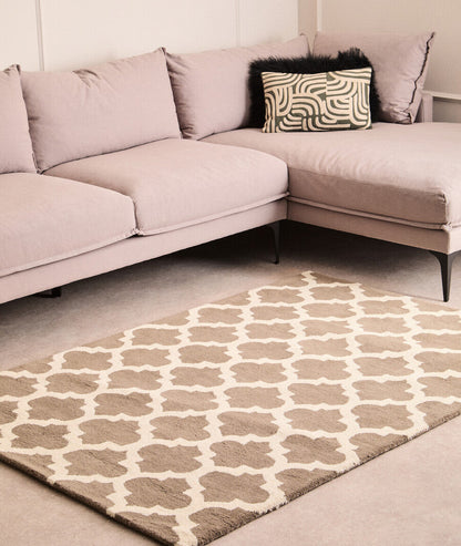 Sectional sofa with patterned cushions in a living room setting