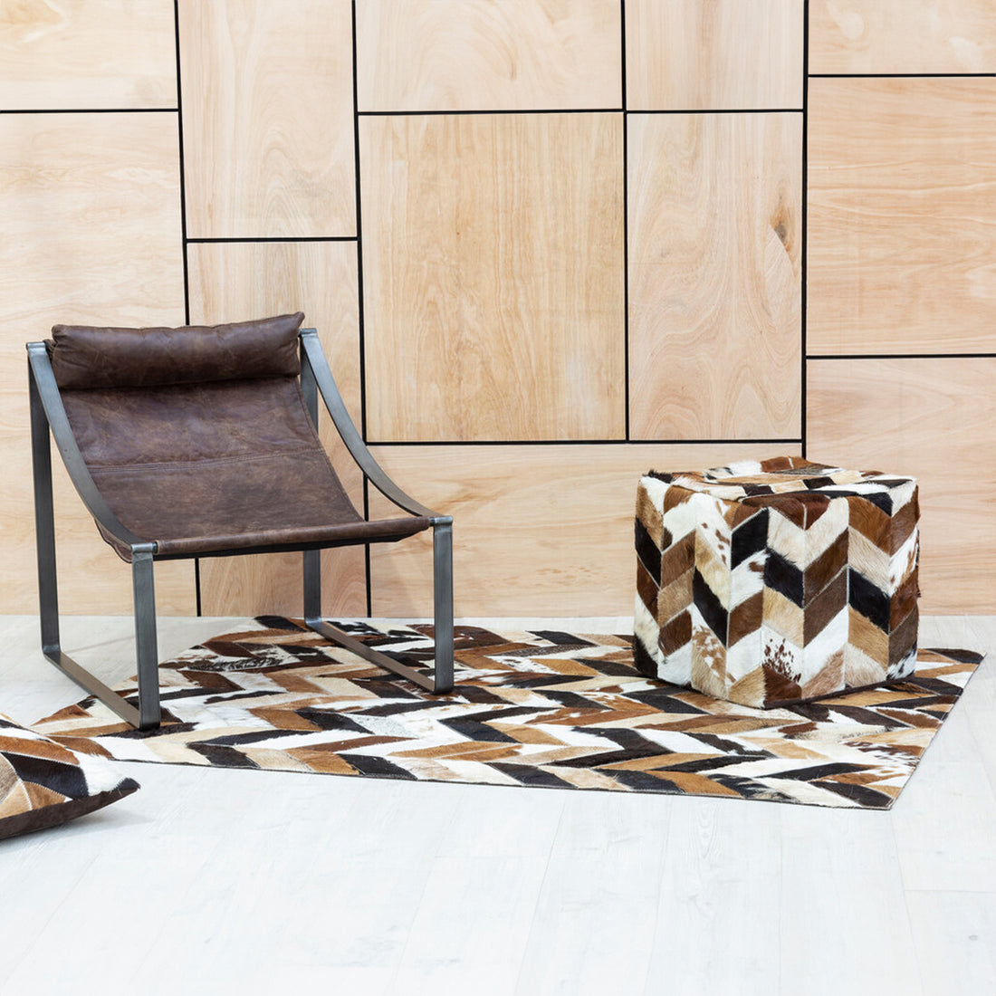 Safira Genuine Leather Natural Patchwork Rug 120 X 170CM