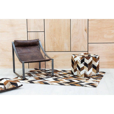 Bosie Safira Small Brown Hair on Leather Chevron Patchwork Rug