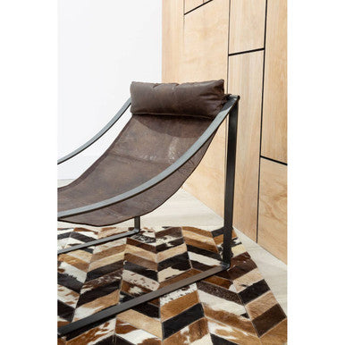 Bosie Safira Small Brown Hair on Leather Chevron Patchwork Rug