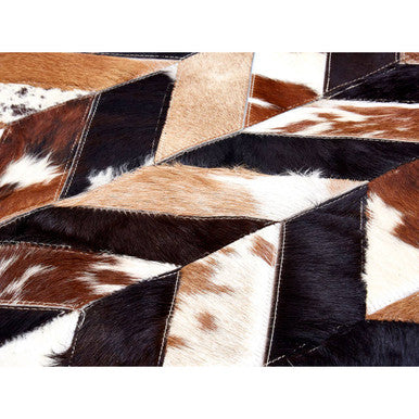 Bosie Safira Small Brown Hair on Leather Chevron Patchwork Rug