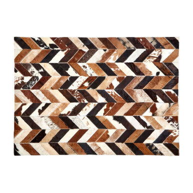 Bosie Safira Large Brown Hair on Leather Chevron Patchwork Rug