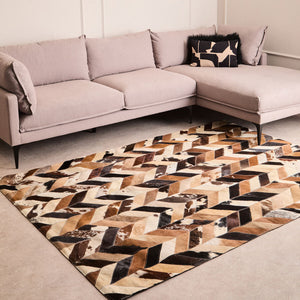 Bosie Large Brown Hair on Leather Chevron Patchwork Rug | Safira