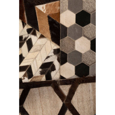 Bosie Safira Large Brown Hair on Leather Chevron Patchwork Rug - Image 5