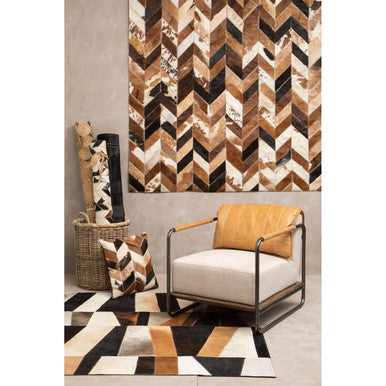 Bosie Safira Large Brown Hair on Leather Chevron Patchwork Rug - Image 4