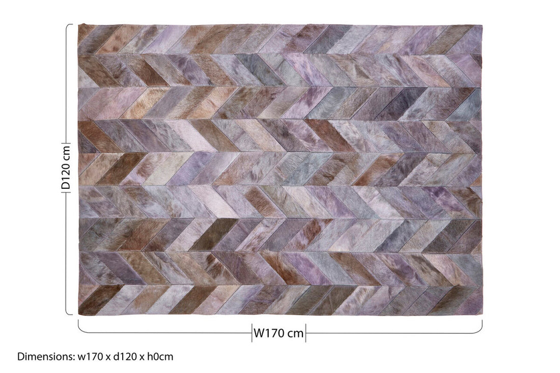 Bosie Safira Small Grey Hair on Leather Chevron Patchwork Rug - Image 10