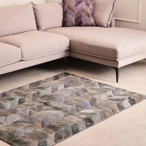 Bosie Small Grey Hair on Leather Chevron Patchwork Rug | Safira