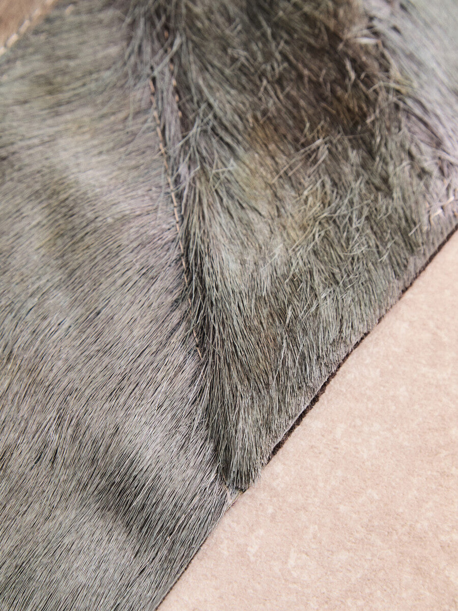 Bosie Safira Small Grey Hair on Leather Chevron Patchwork Rug - Image 6