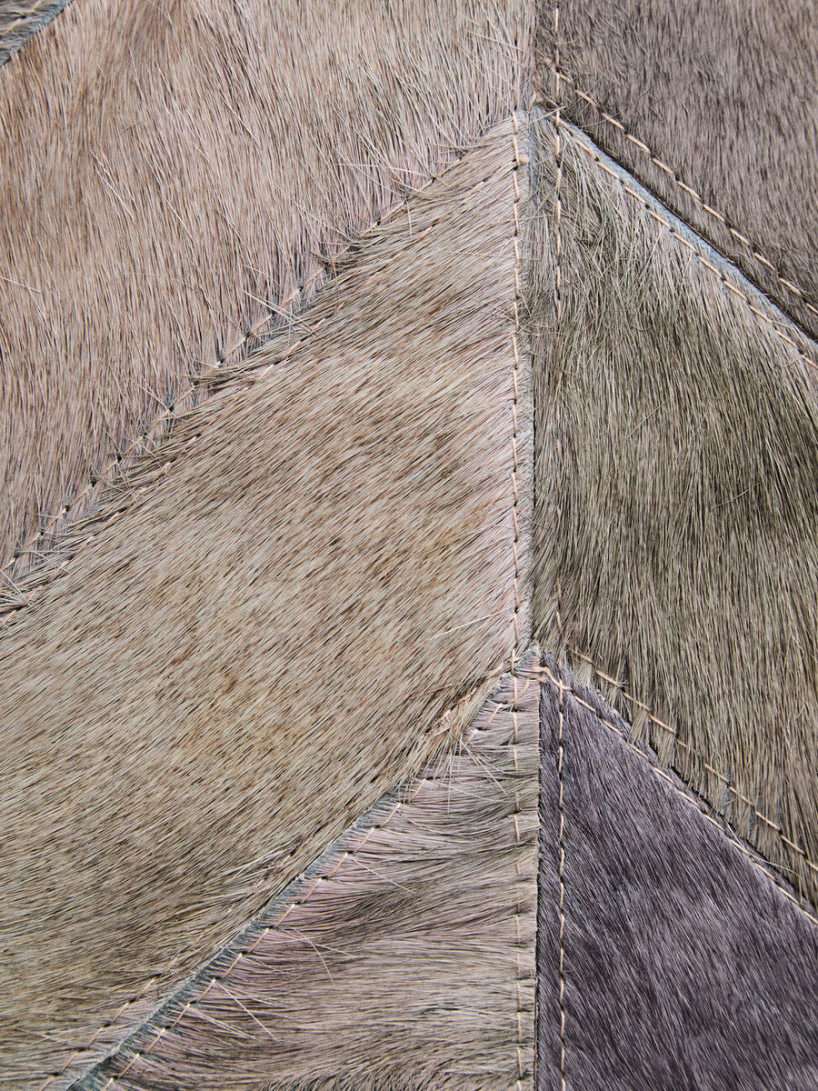 Bosie Safira Small Grey Hair on Leather Chevron Patchwork Rug - Image 7