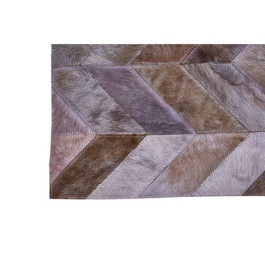 Bosie Safira Small Grey Hair on Leather Chevron Patchwork Rug - Image 8