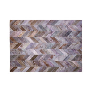 Bosie Large Grey Hair on Leather Chevron Patchwork Rug | Safira