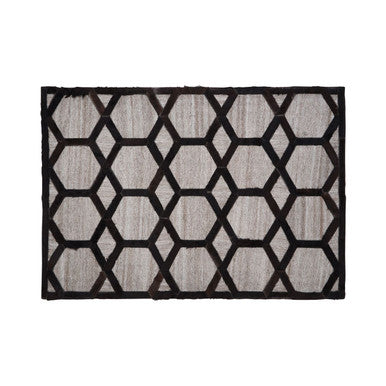 Bosie Safira Small Grey Rug with Black Hair on Leather