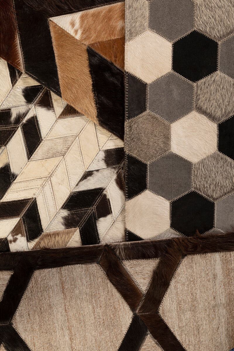 Bosie Safira Large Hair on Leather Chevron Patchwork Rug - Image 10