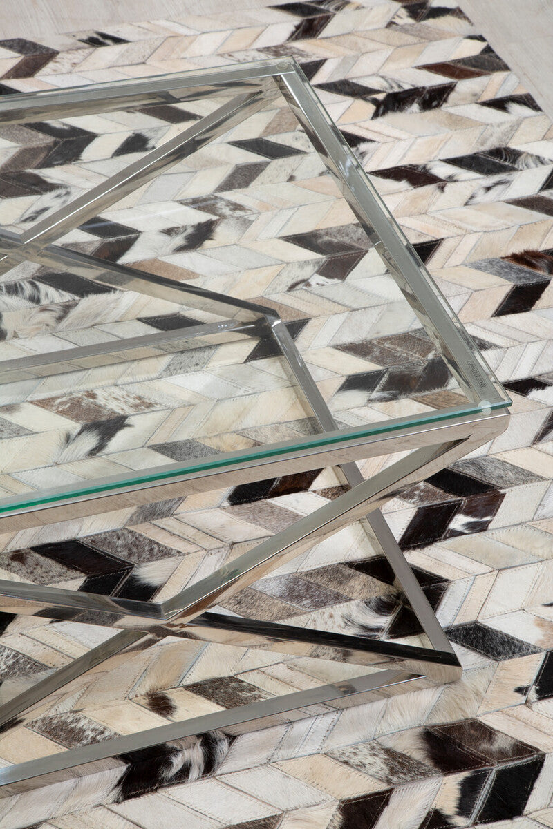 Bosie Safira Large Hair on Leather Chevron Patchwork Rug - Image 11