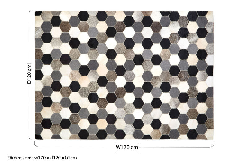 Bosie Safira Small Hair on Leather Hexagon Patchwork Rug - Image 5