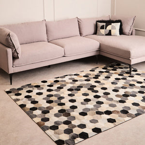 Bosie Large Hair on Leather Hexagon Patchwork Rug | Safira