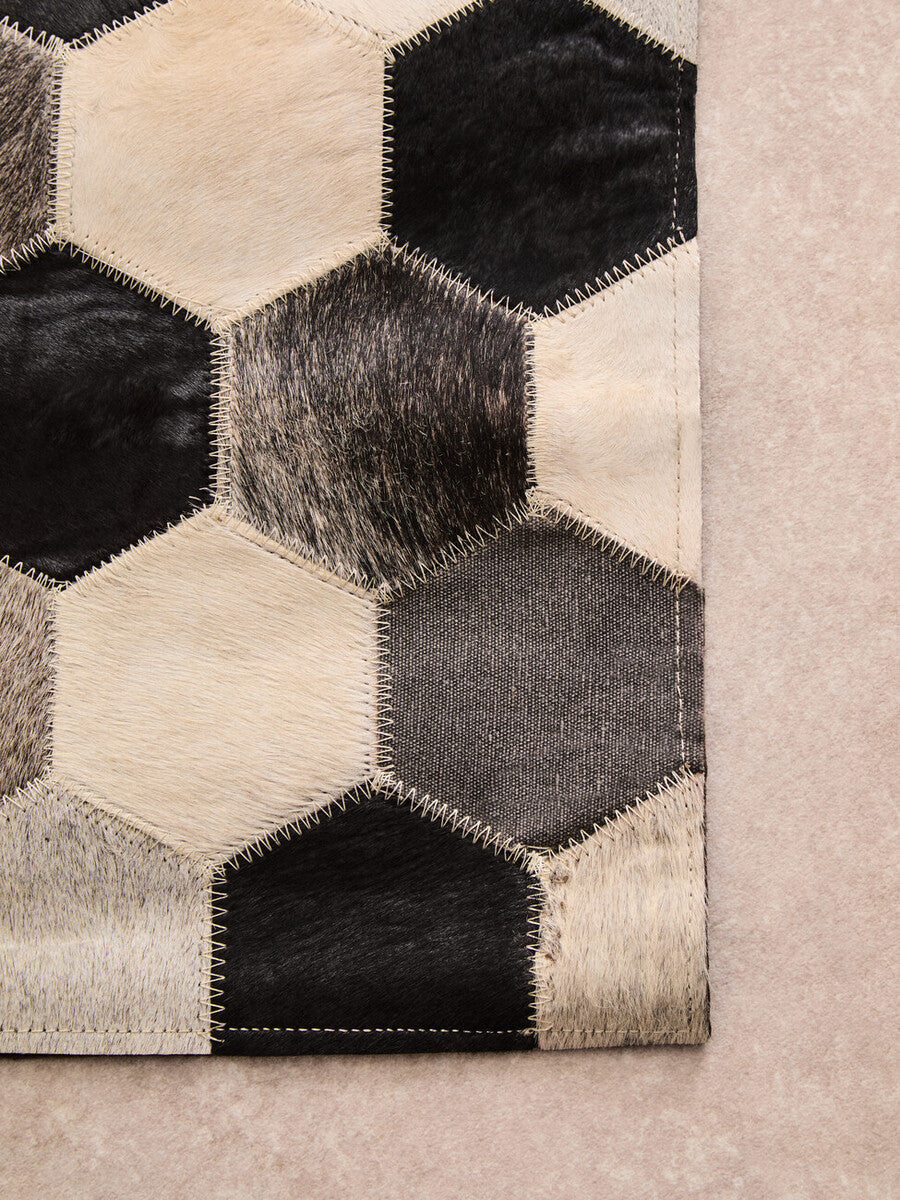 Bosie Safira Large Hair on Leather Hexagon Patchwork Rug - Image 11
