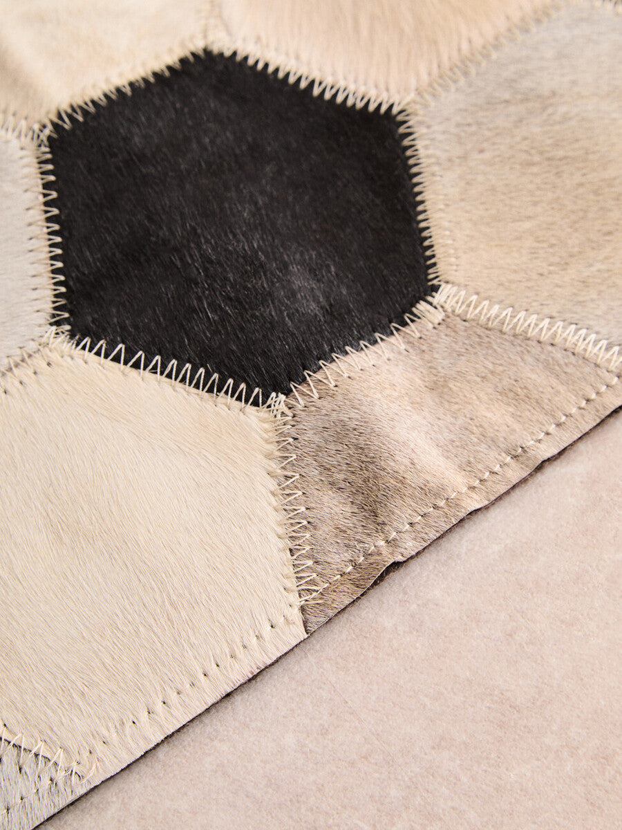 Bosie Safira Large Hair on Leather Hexagon Patchwork Rug - Image 12