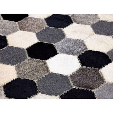 Bosie Safira Large Hair on Leather Hexagon Patchwork Rug - Image 10