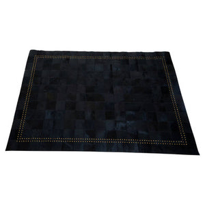 Bosie Safira Small Black hair on leather Patchwork Rug With Gold Studs