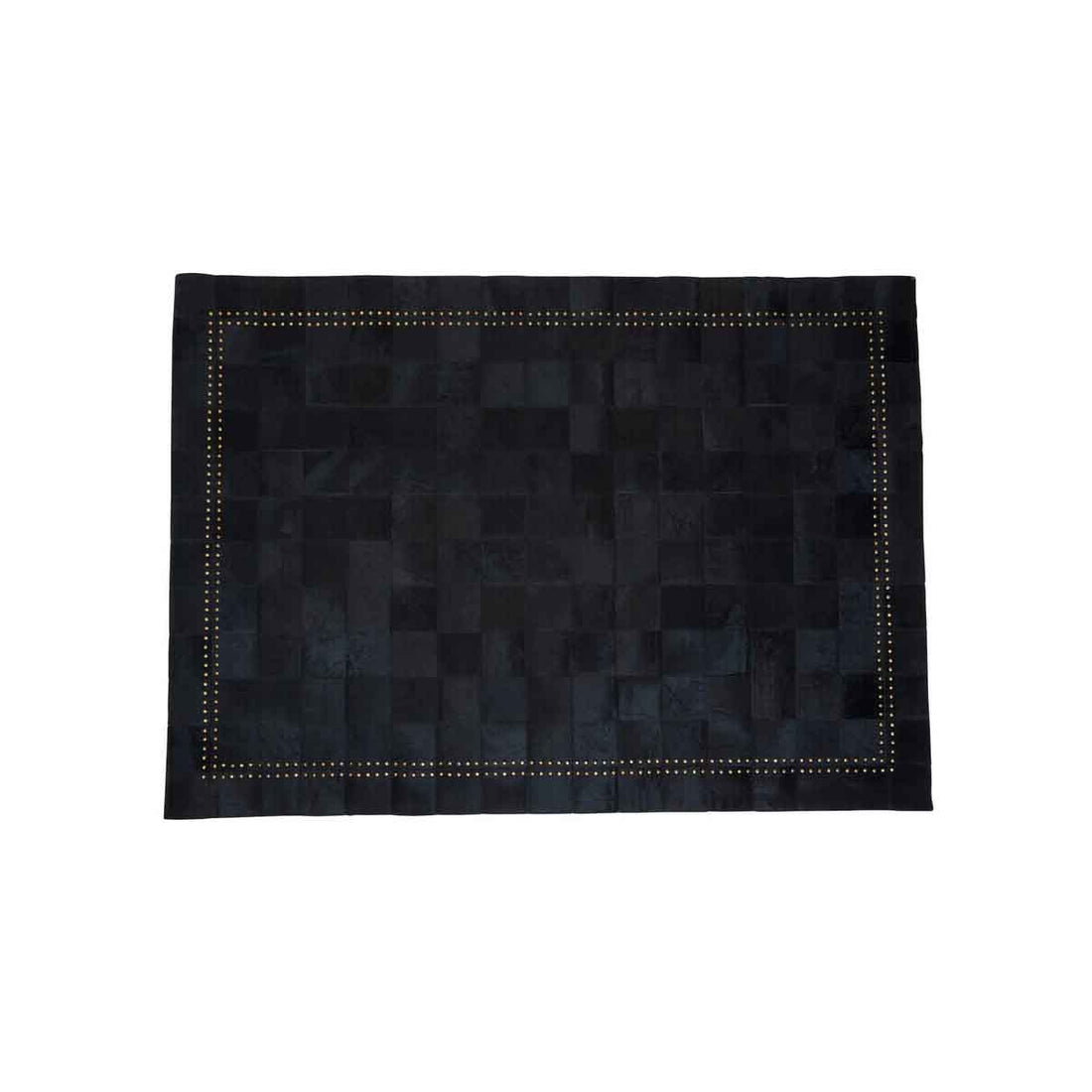 Bosie Safira Small Black hair on leather Patchwork Rug With Gold Studs