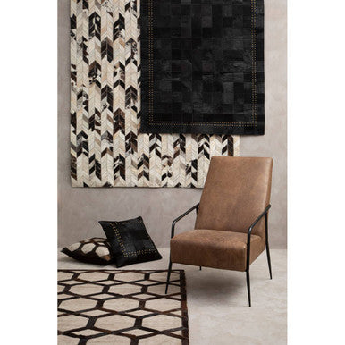 Bosie Safira Small Black hair on leather Patchwork Rug With Gold Studs - Image 5